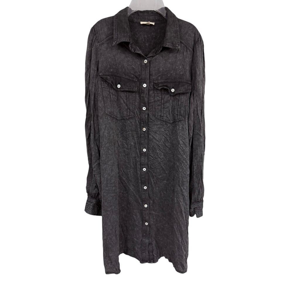 Y2K Easel Los Angeles Acid Wash Rayon Shirt Dress Grunge Goth Boho M - Picture 2 of 8